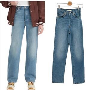 Levi's Ribcage Straight‎ Jeans Full-Length Denim Medium Wash Blue Size 26
